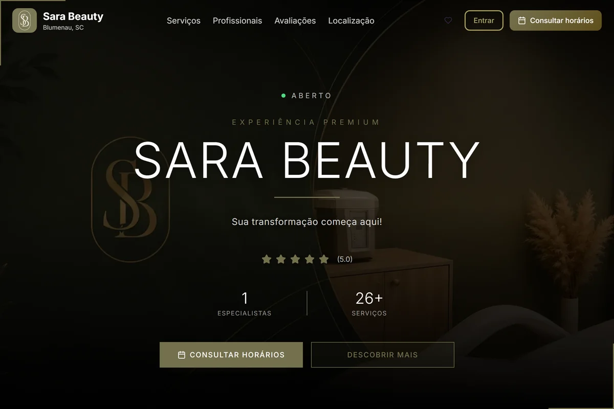 Página pública Sara Beauty no LinkBeauty.